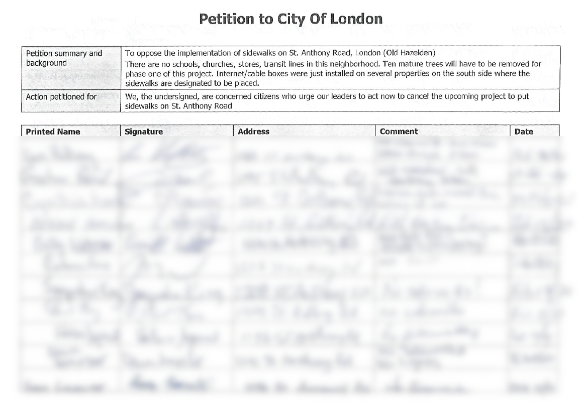 Petition Against Sidewalks Sent to City Hall